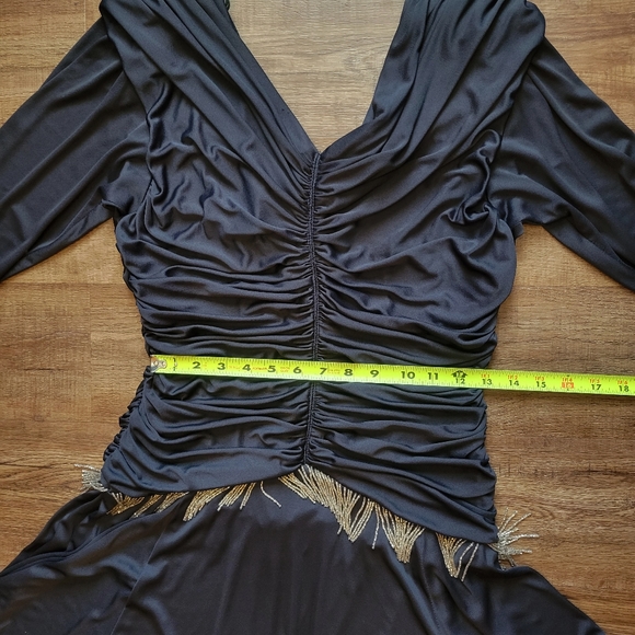 Vintage 70s Claralura Original Black Beaded Fringe Flapper Style Evening Dress - Picture 9 of 14